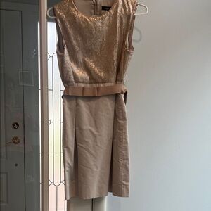 LOFT Sleeveless Gold Sequin Bodice Beige Midi Dress